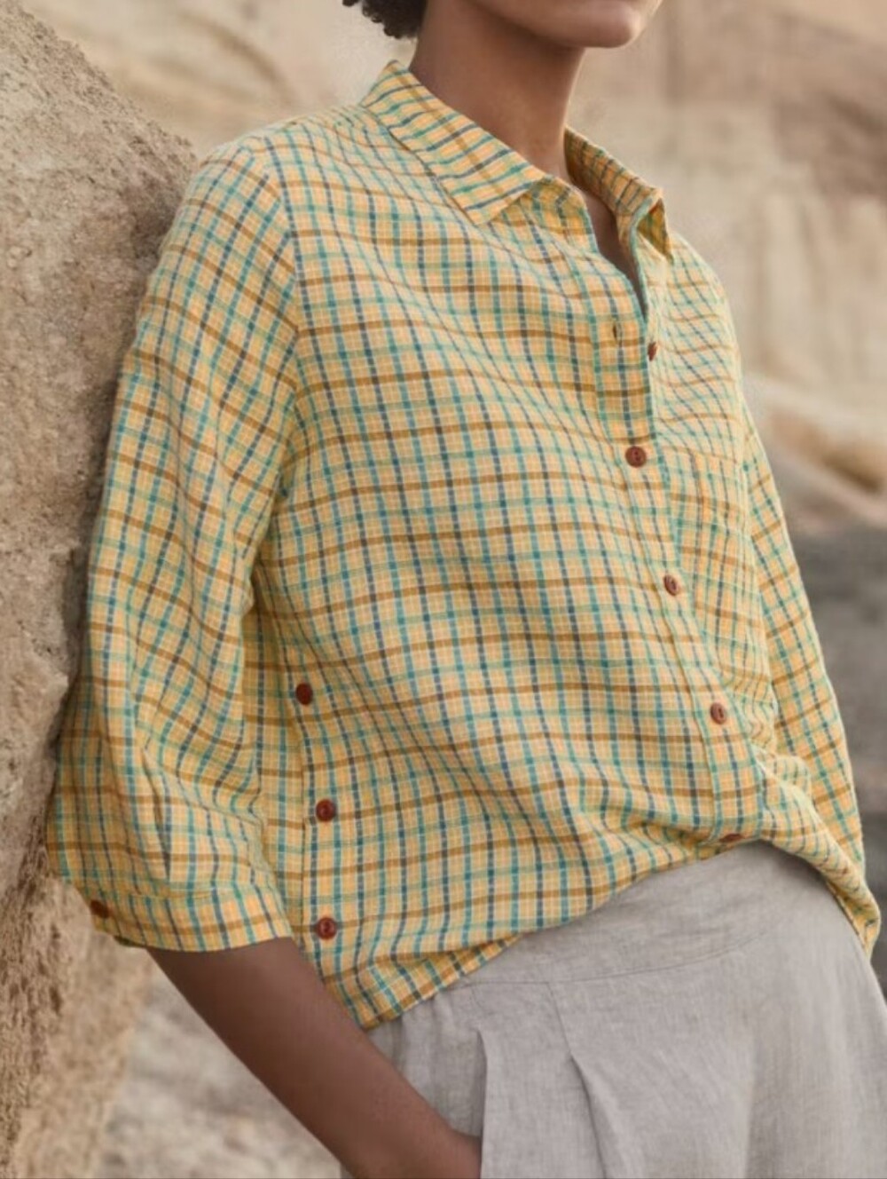Poetry Yellow & Blue Plaid Button-Front Shirt